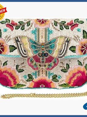 Beaded Butterfly Crossbody Clutch Handbag with Magnetic Closure
